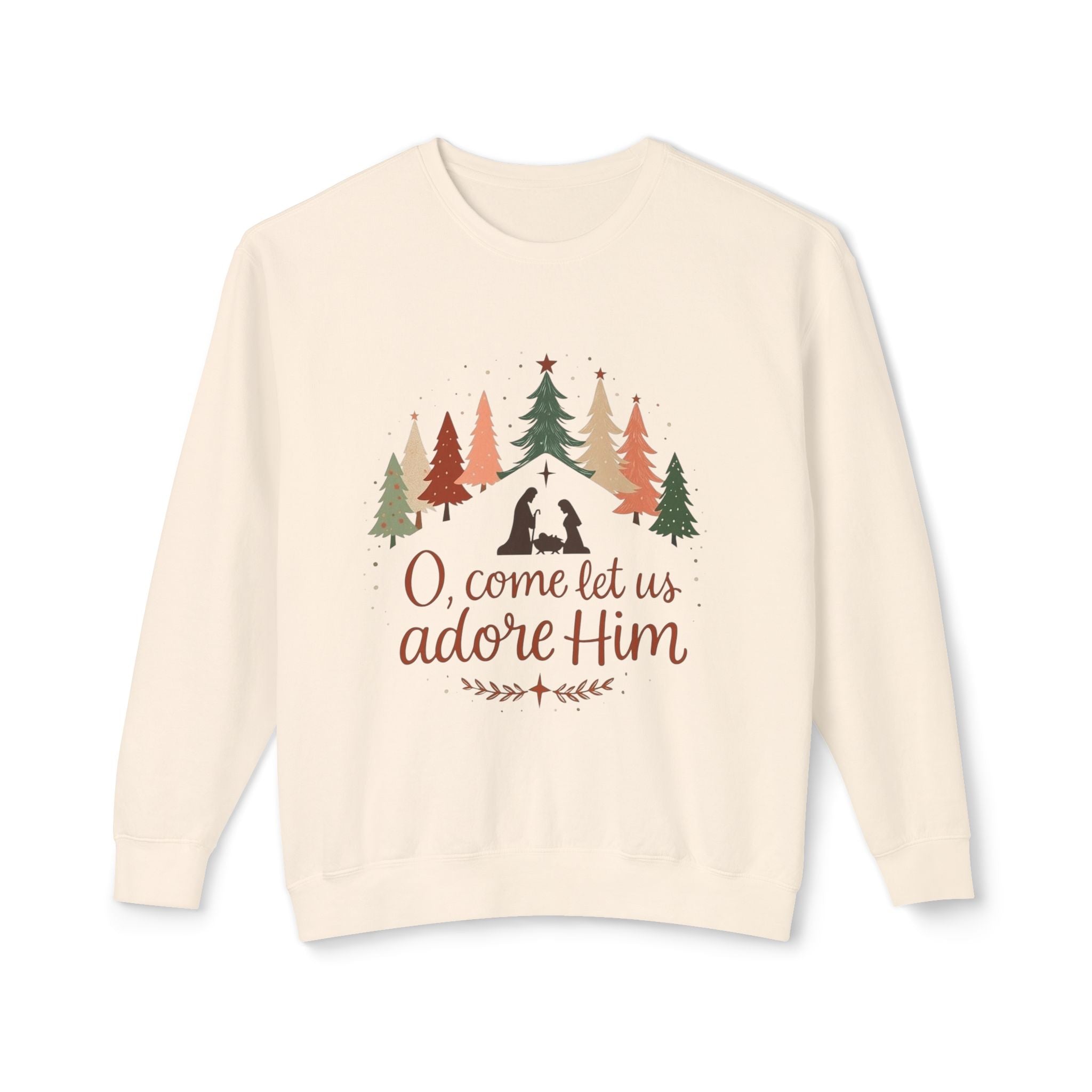 O Come Let Us Adore Him Unisex Lightweight Crewneck Sweatshirt