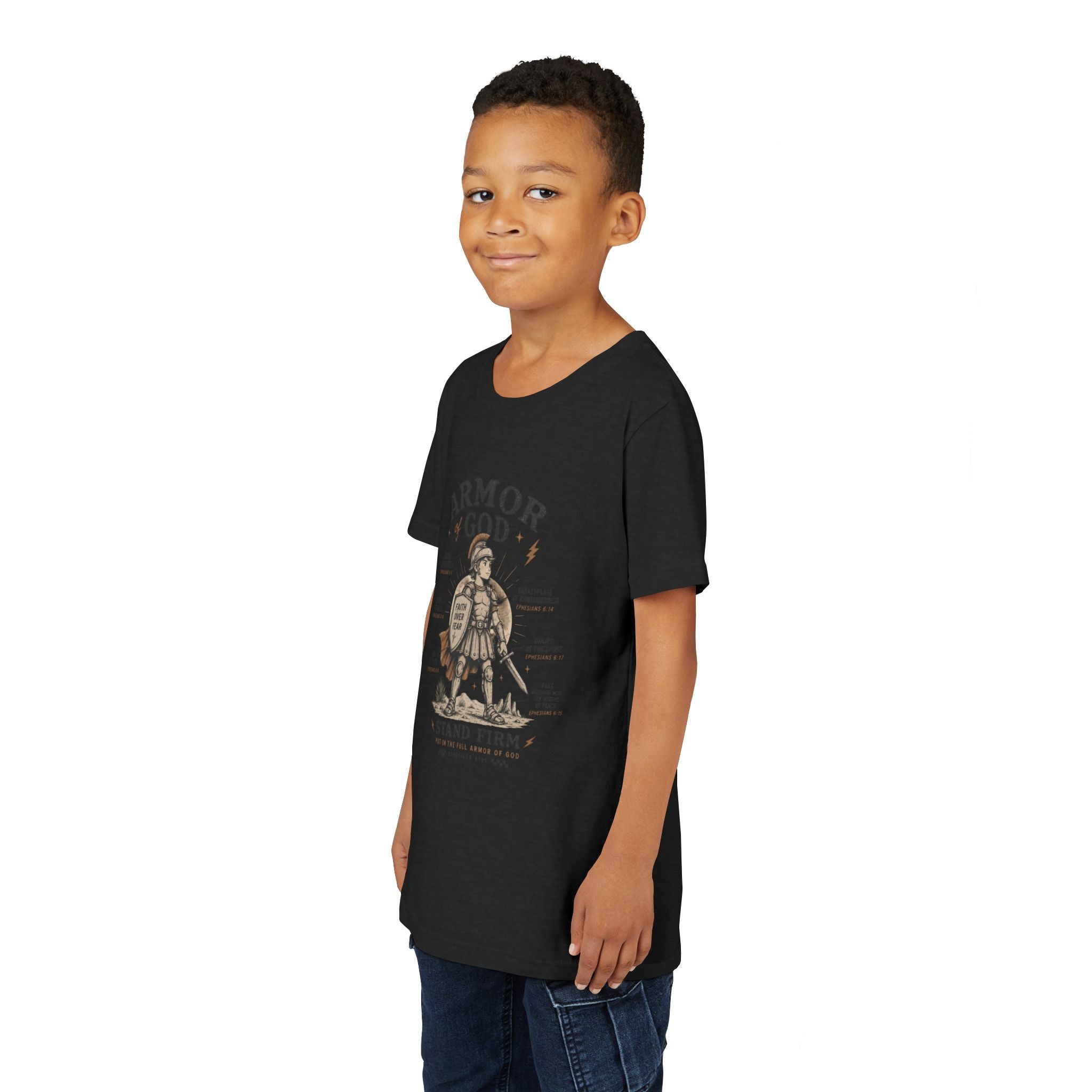 Youth Tee — "Armor of God, Stand Firm" Christian Graphic T-Shirt