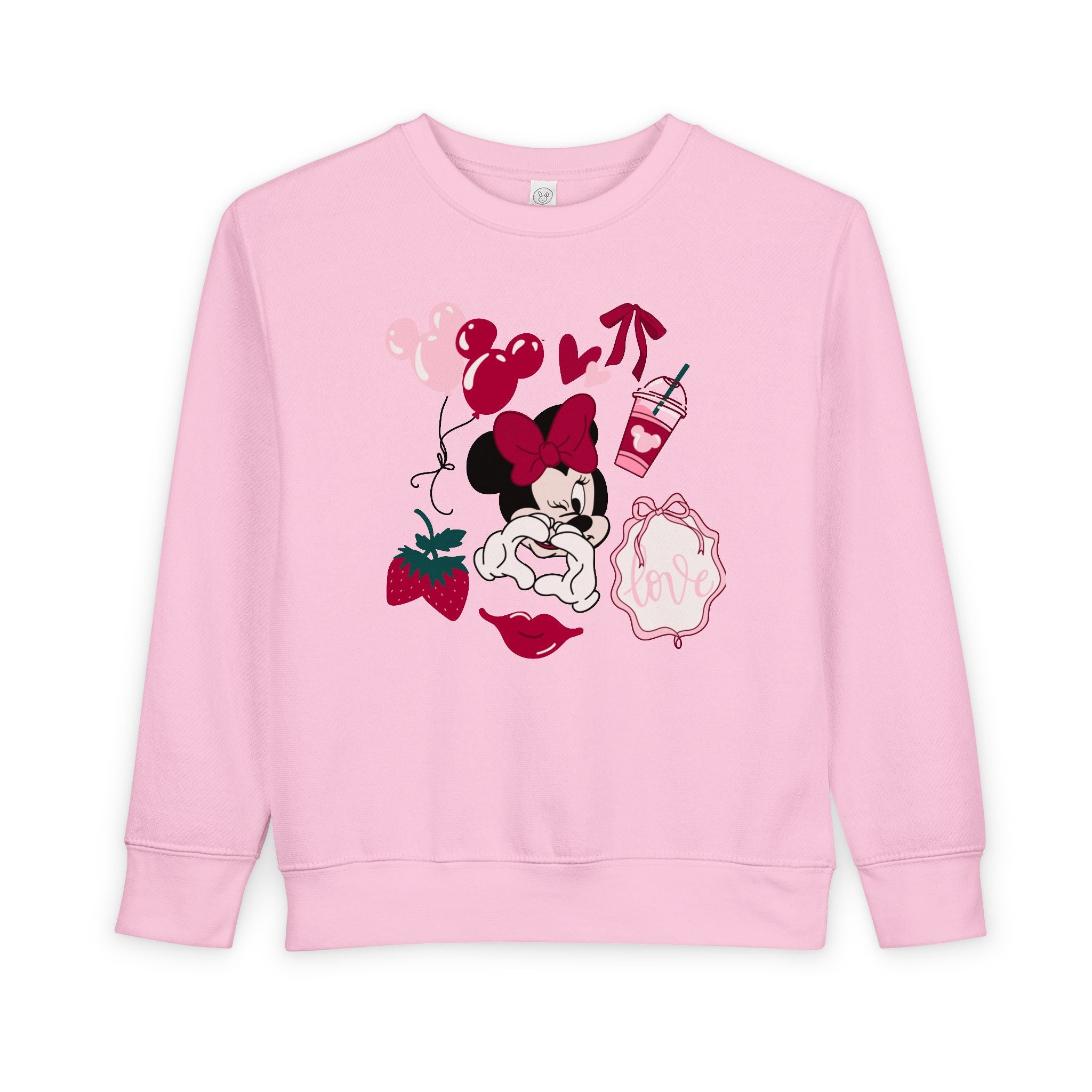 Pink Minnie-Inspired Toddler Sweatshirt — Cute Bow, Strawberries & Sweets Graphic