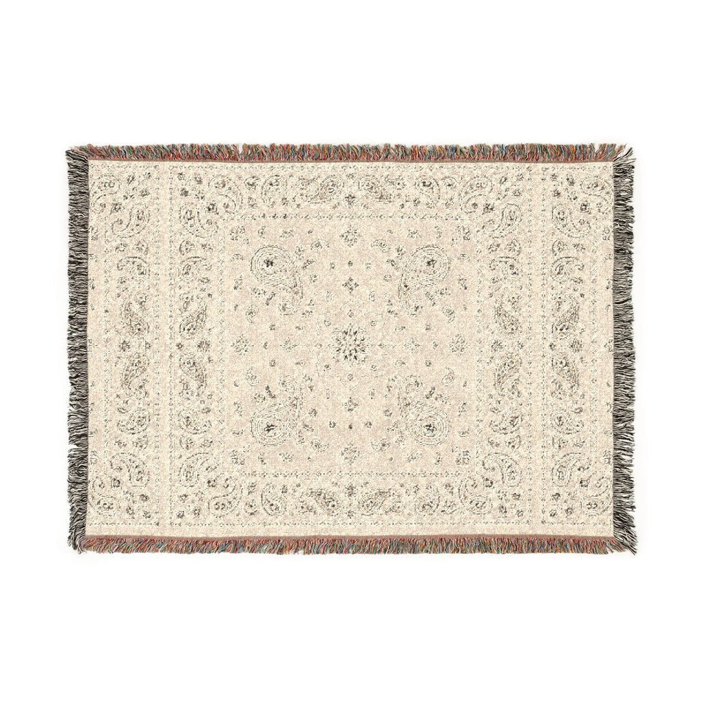 Vintage Paisley Woven Throw Blanket — Reversible Boho Fringe Accent
