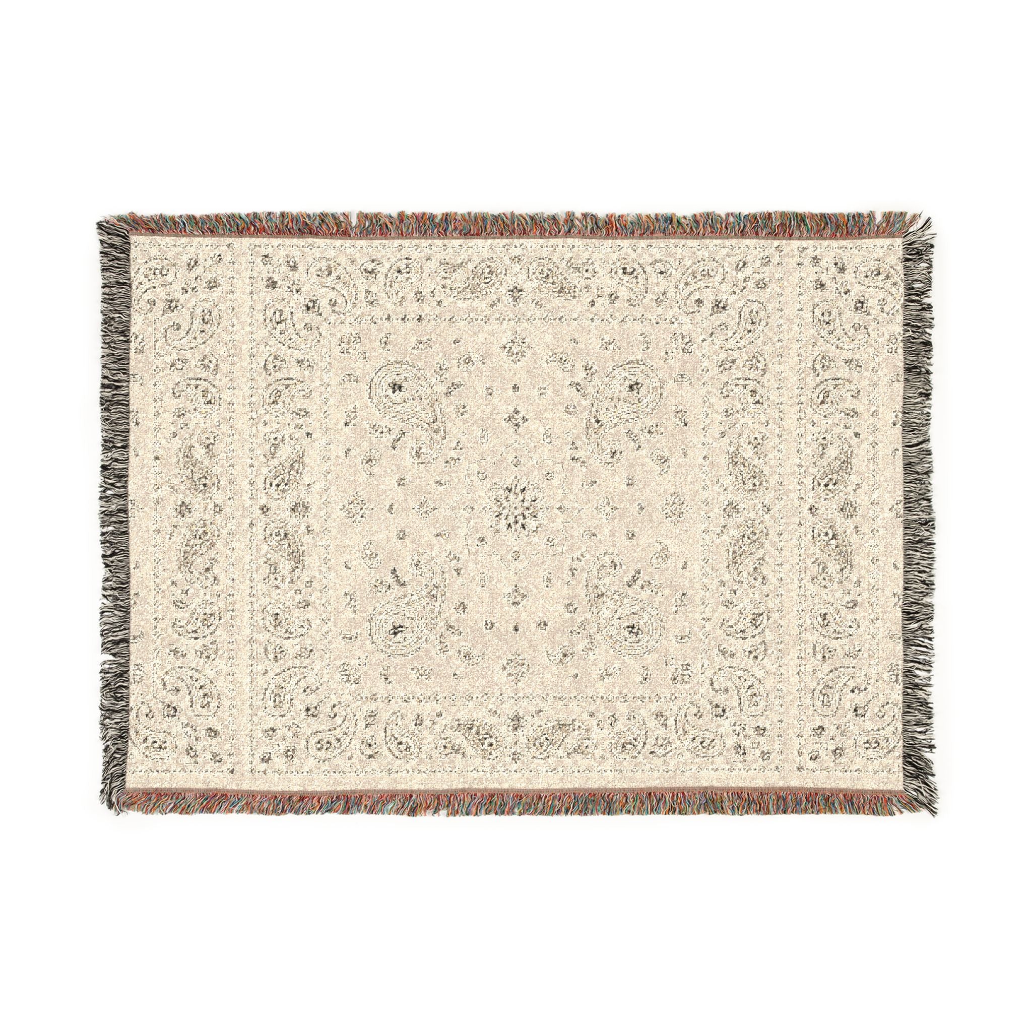 Vintage Paisley Woven Throw Blanket — Reversible Boho Fringe Accent