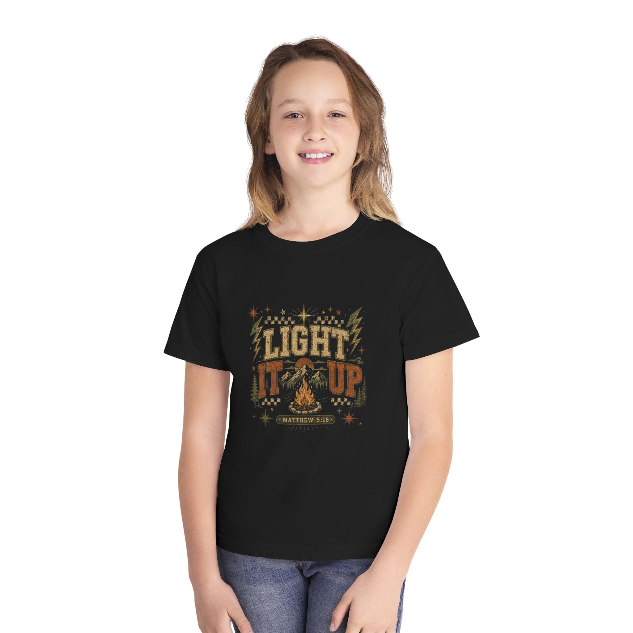 Youth Tee - "Light It Up" Campfire Graphic Shirt