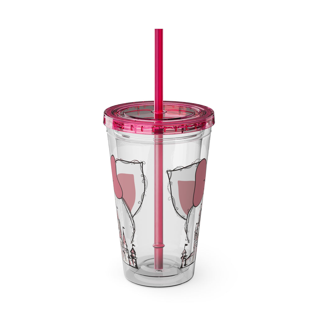 16oz Castle Kitty Sunsplash Tumbler with Straw — Pink Castle Bow Travel Cup