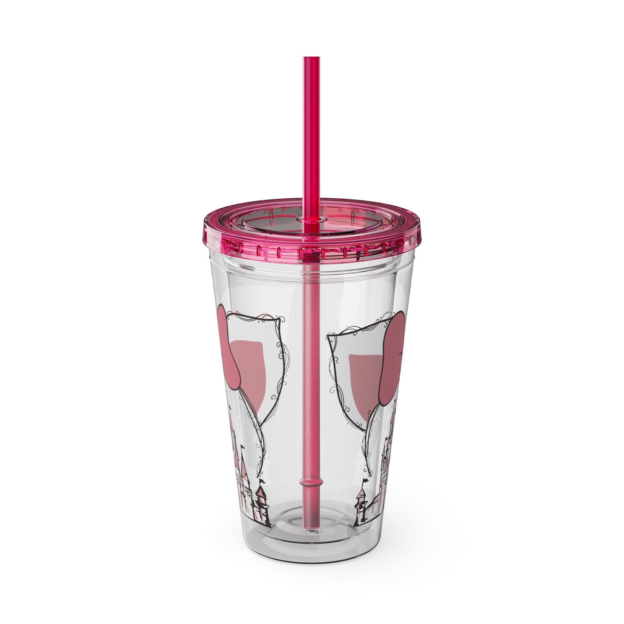 16oz Castle Kitty Sunsplash Tumbler with Straw — Pink Castle Bow Travel Cup