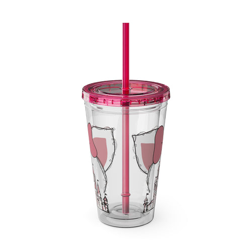 16oz Castle Kitty Sunsplash Tumbler with Straw — Pink Castle Bow Travel Cup