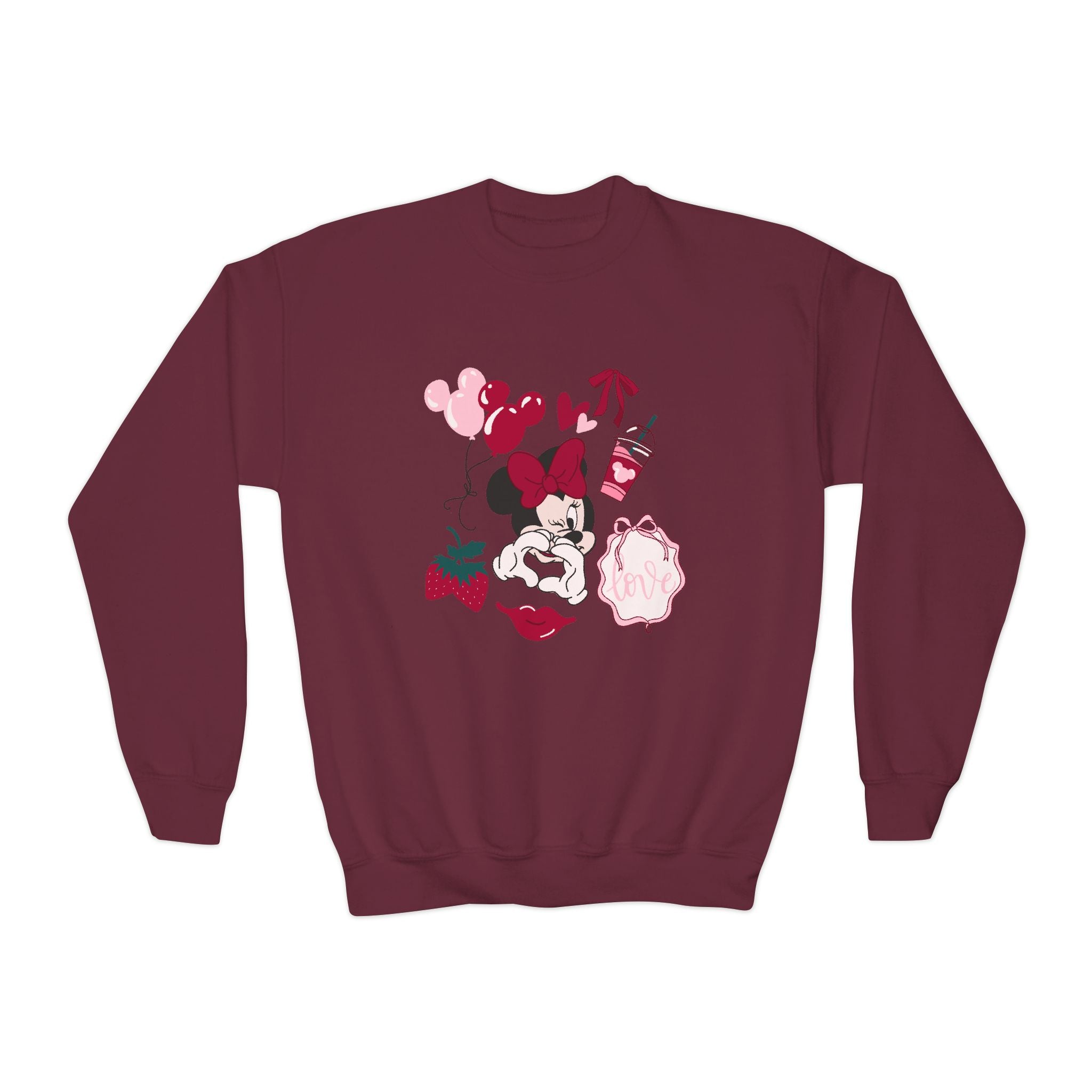 Youth Crewneck Sweatshirt - Cute Retro Minnie-Inspired Doodle Design