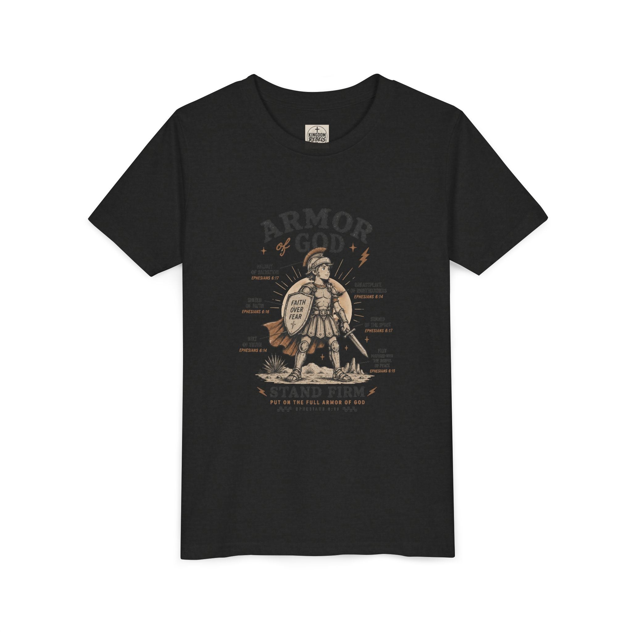 Youth Tee — "Armor of God, Stand Firm" Christian Graphic T-Shirt