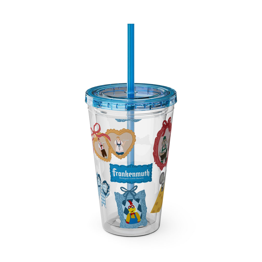 Frankenmuth Icons 16oz Sunsplash Tumbler with Straw - Fun Drinking Cup for Kids & Adults