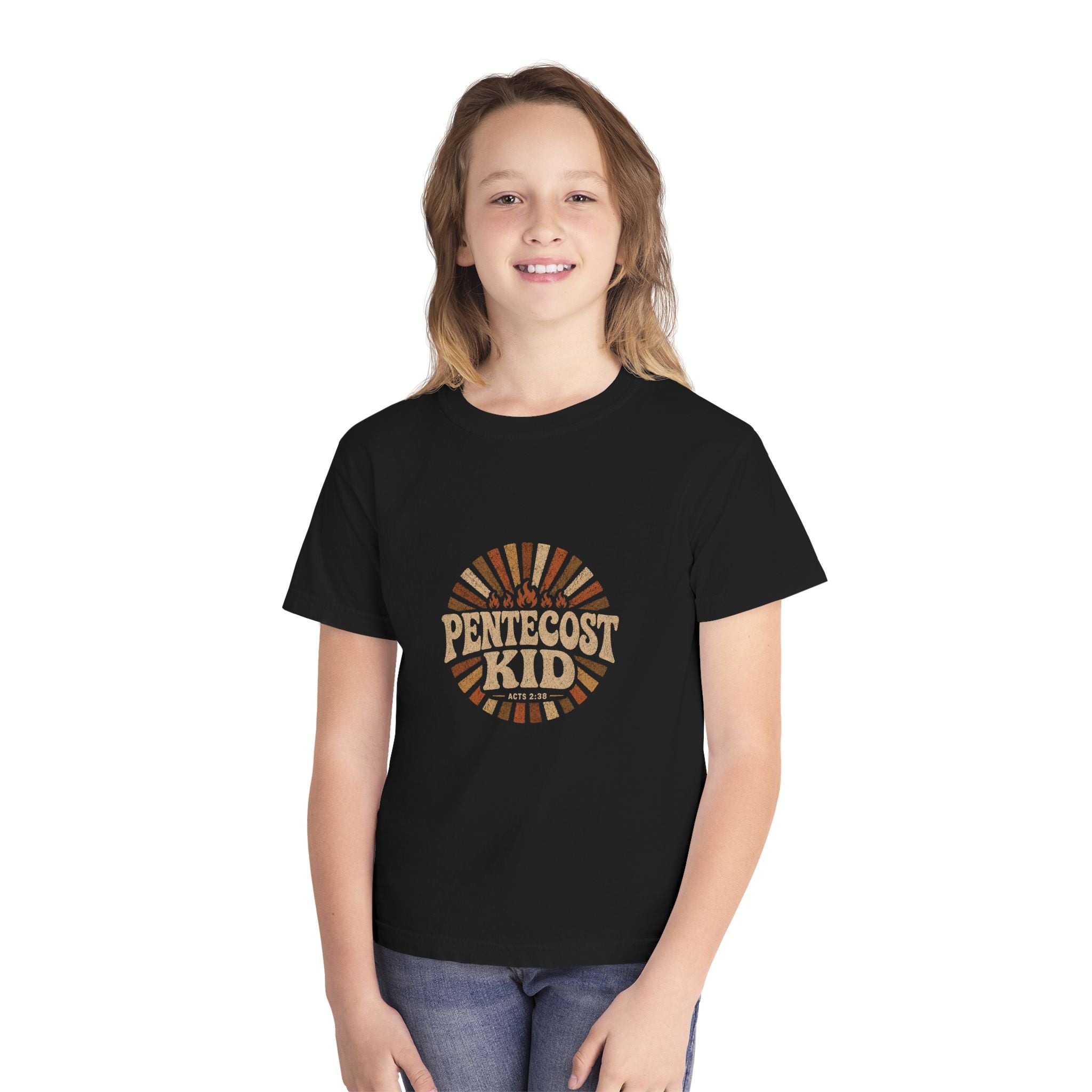 Youth Tee - "Pentecost Kid" Retro Sunburst Christian T-Shirt