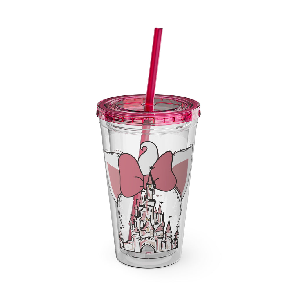 16oz Castle Kitty Sunsplash Tumbler with Straw — Pink Castle Bow Travel Cup