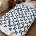 Cross Checker Velveteen Plush Blanket — Black & White Cross Pattern Cozy Throw