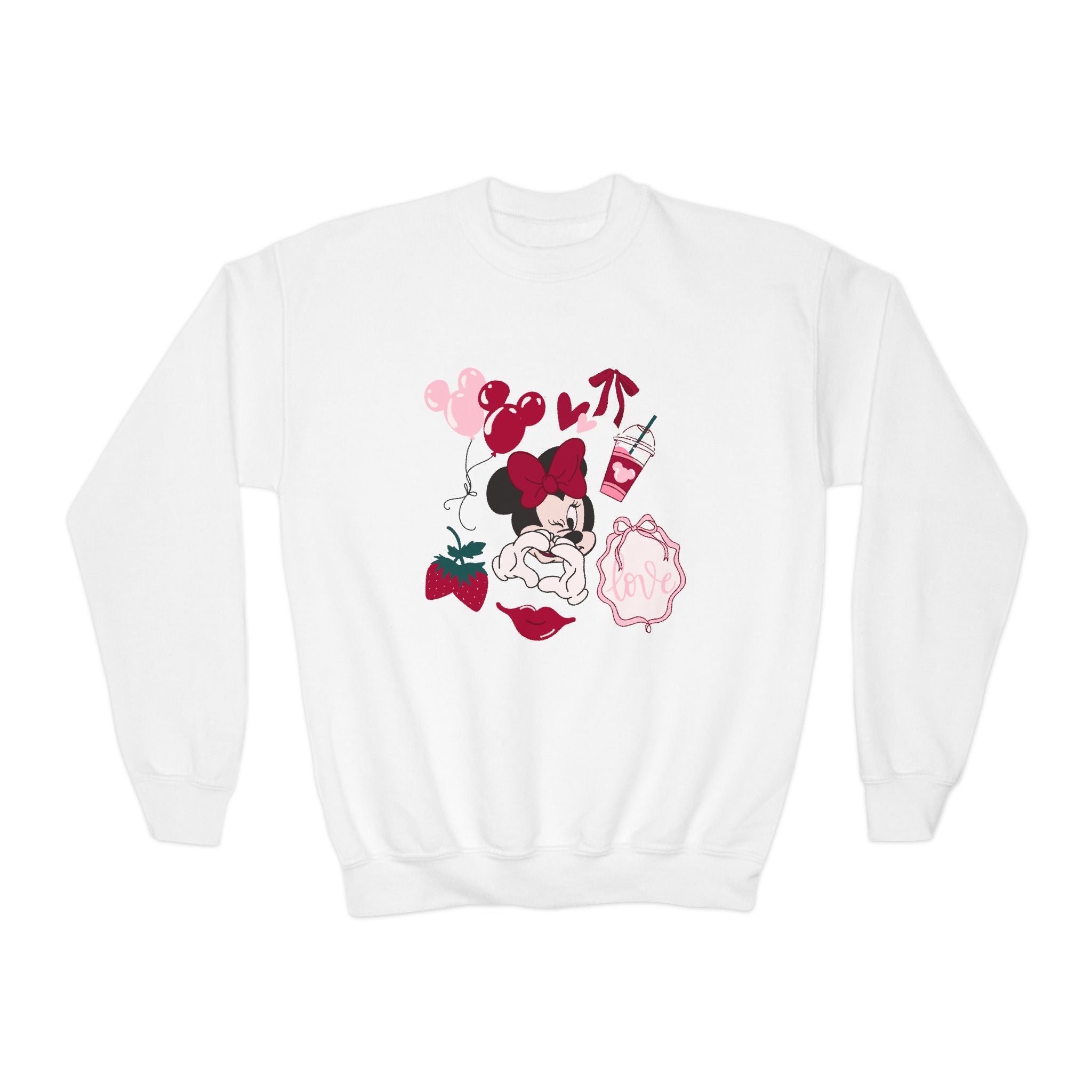 Youth Crewneck Sweatshirt - Cute Retro Minnie-Inspired Doodle Design