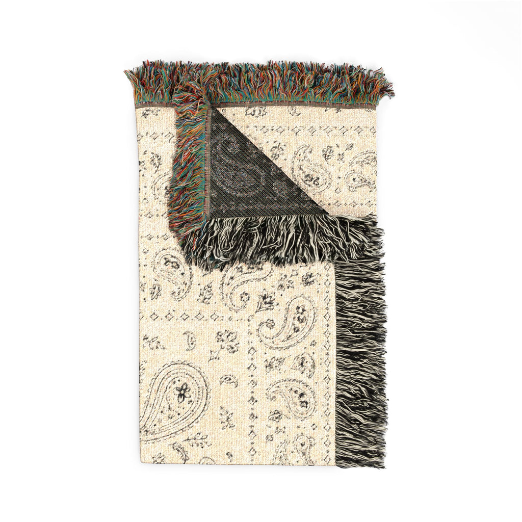 Vintage Paisley Woven Throw Blanket — Reversible Boho Fringe Accent