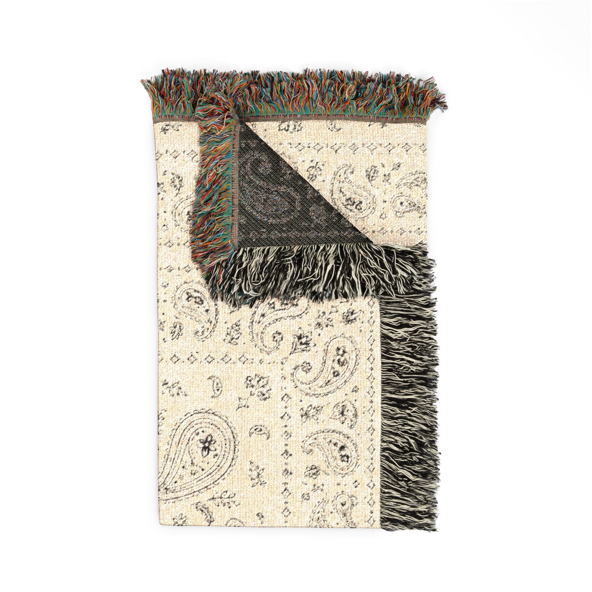 Vintage Paisley Woven Throw Blanket — Reversible Boho Fringe Accent