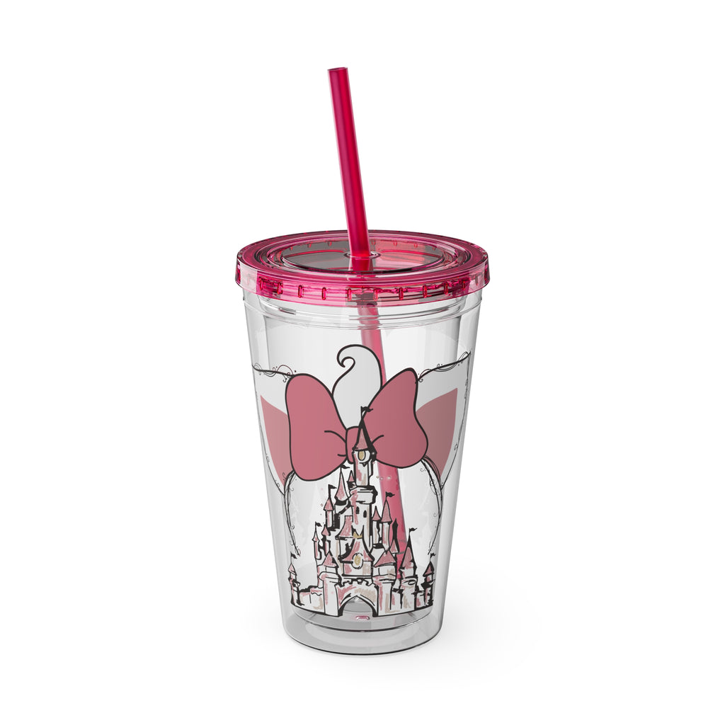 16oz Castle Kitty Sunsplash Tumbler with Straw — Pink Castle Bow Travel Cup