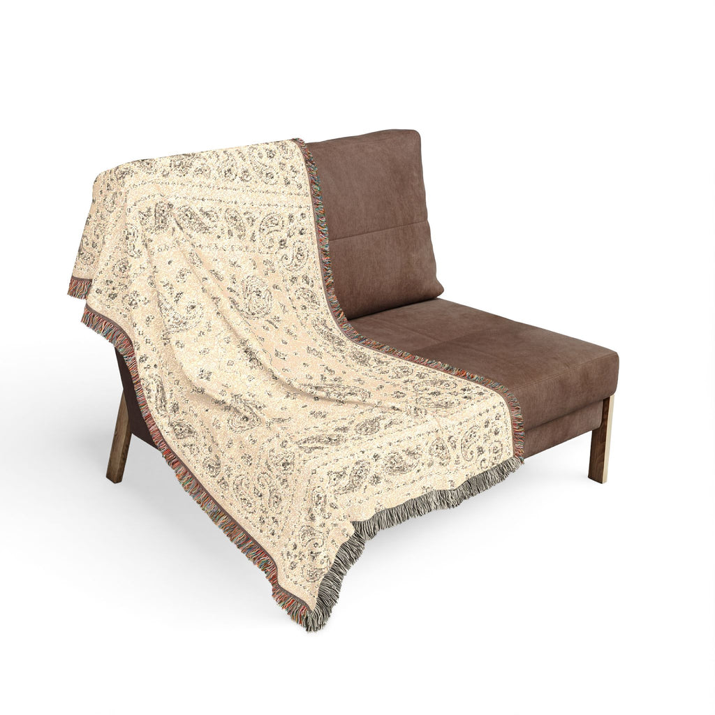 Vintage Paisley Woven Throw Blanket — Reversible Boho Fringe Accent