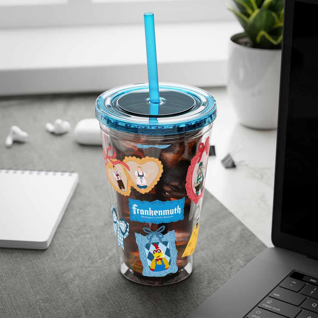 Frankenmuth Icons 16oz Sunsplash Tumbler with Straw - Fun Drinking Cup for Kids & Adults