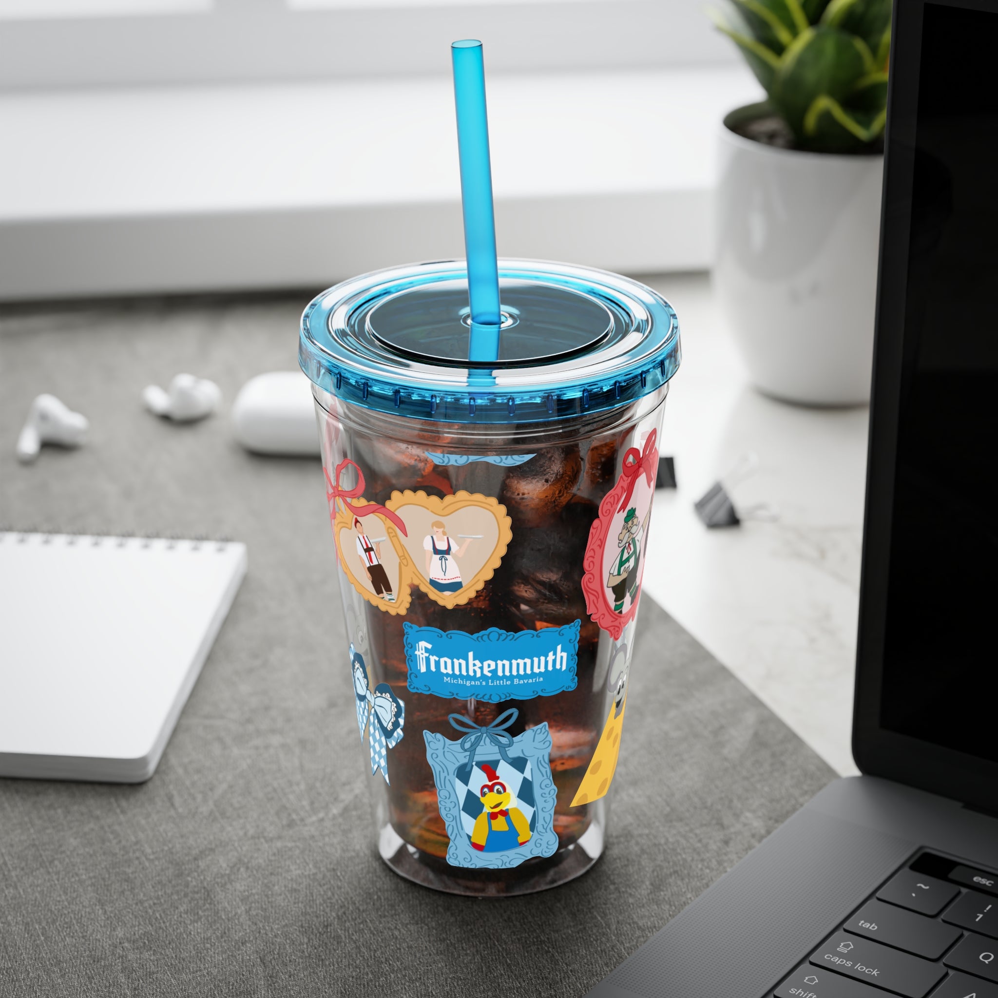 Frankenmuth Icons 16oz Sunsplash Tumbler with Straw - Fun Drinking Cup for Kids & Adults