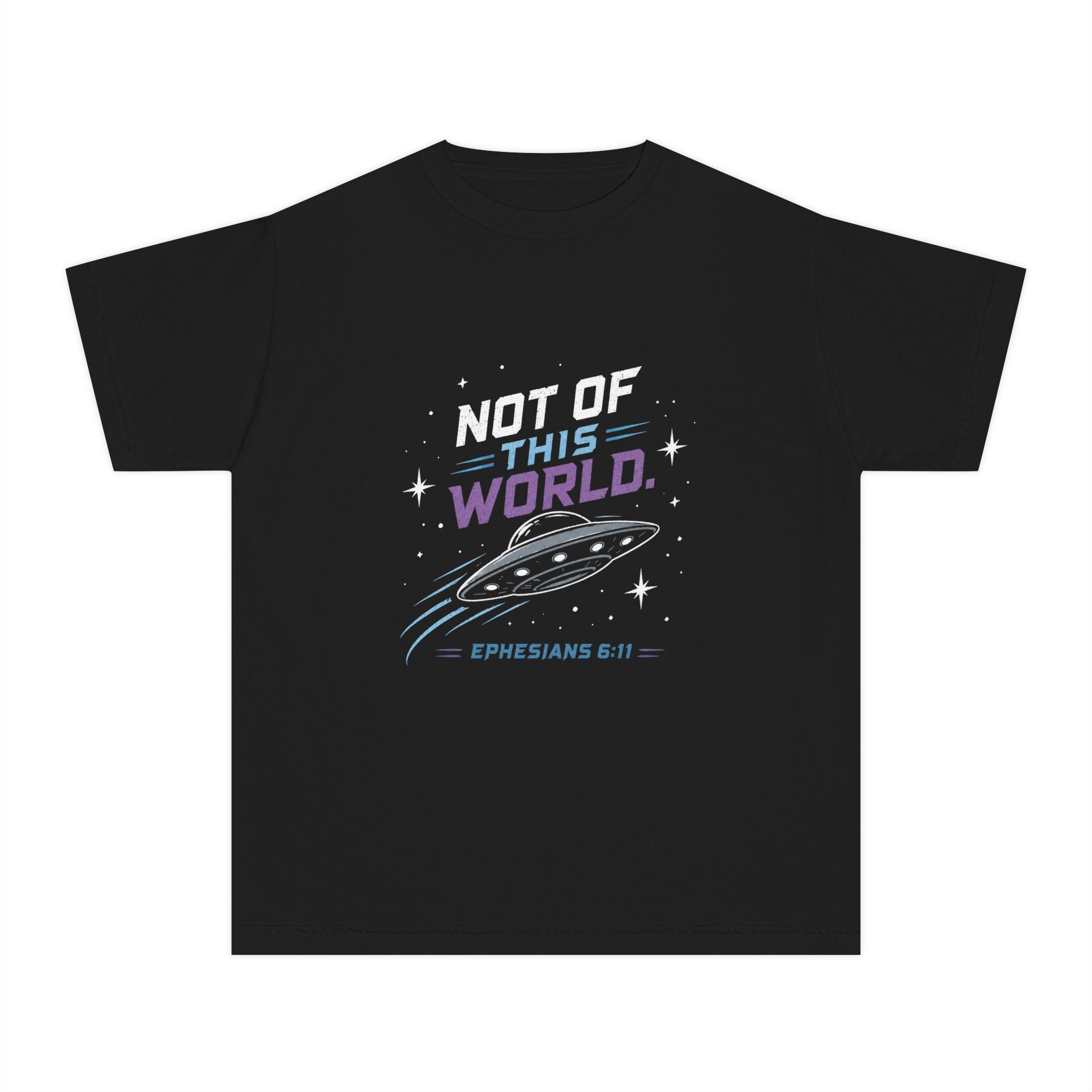 Youth Tee - "Not of This World" UFO Christian Graphic (Ephesians 6:11)