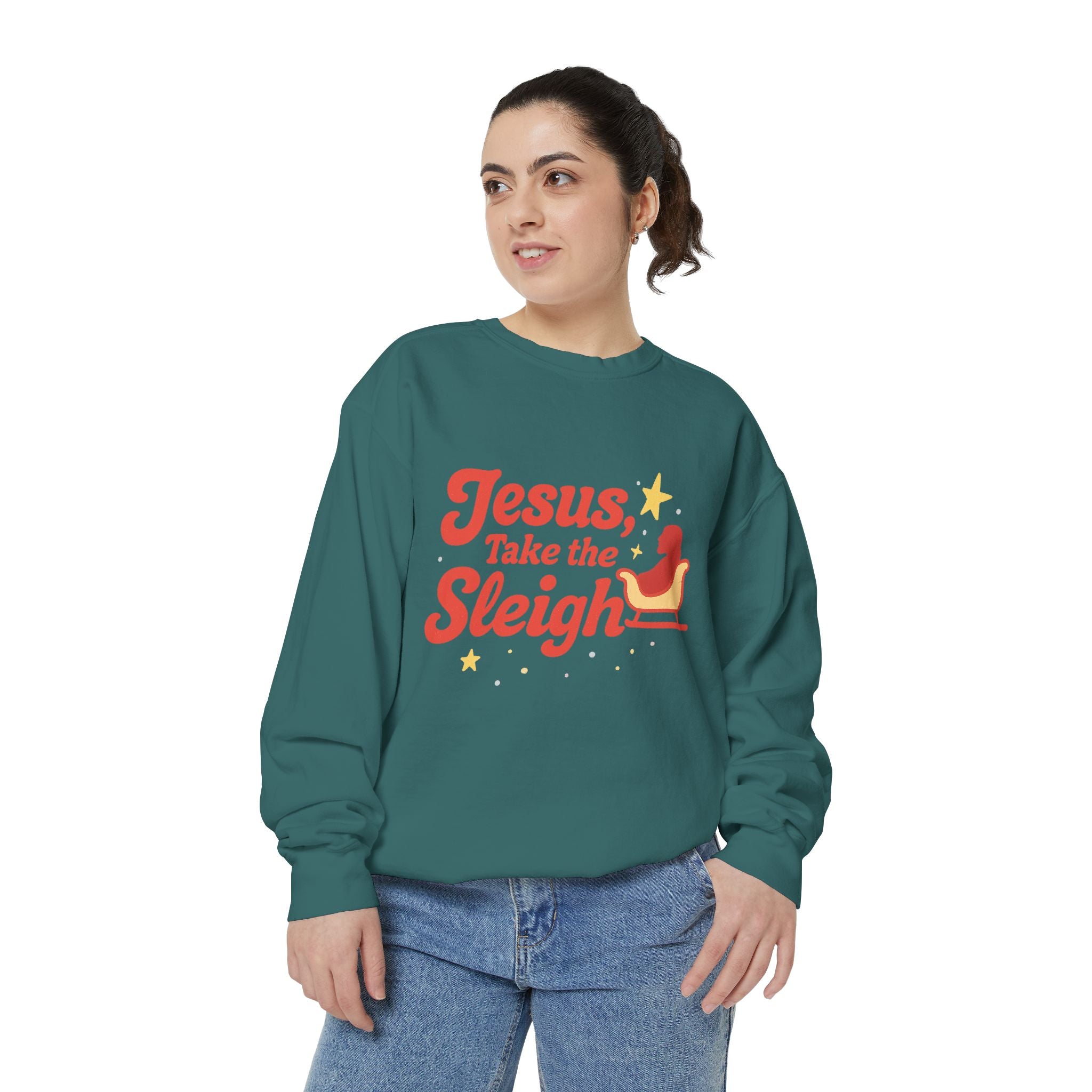 Jesus Take the Sleigh Unisex Garment-Dyed Sweatshirt