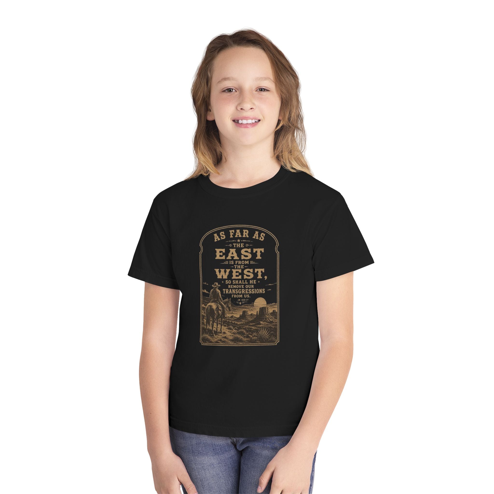 Youth Tee ‘As Far as the East is to the West' Vintage Western Graphic
