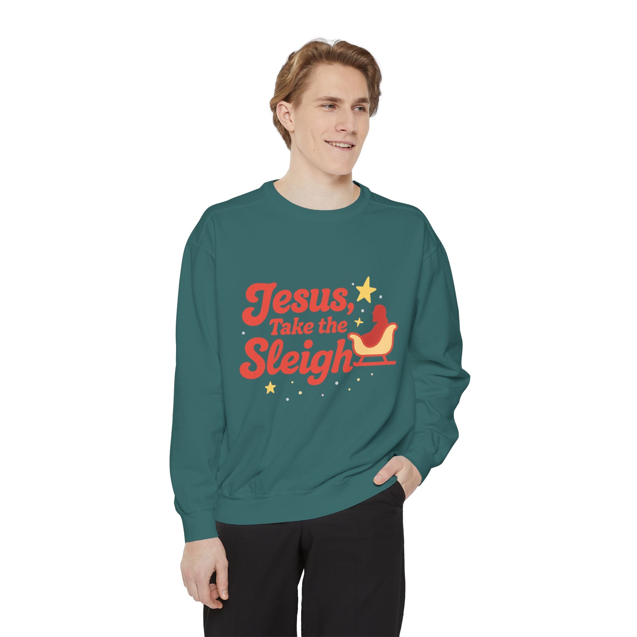 Jesus Take the Sleigh Unisex Garment-Dyed Sweatshirt