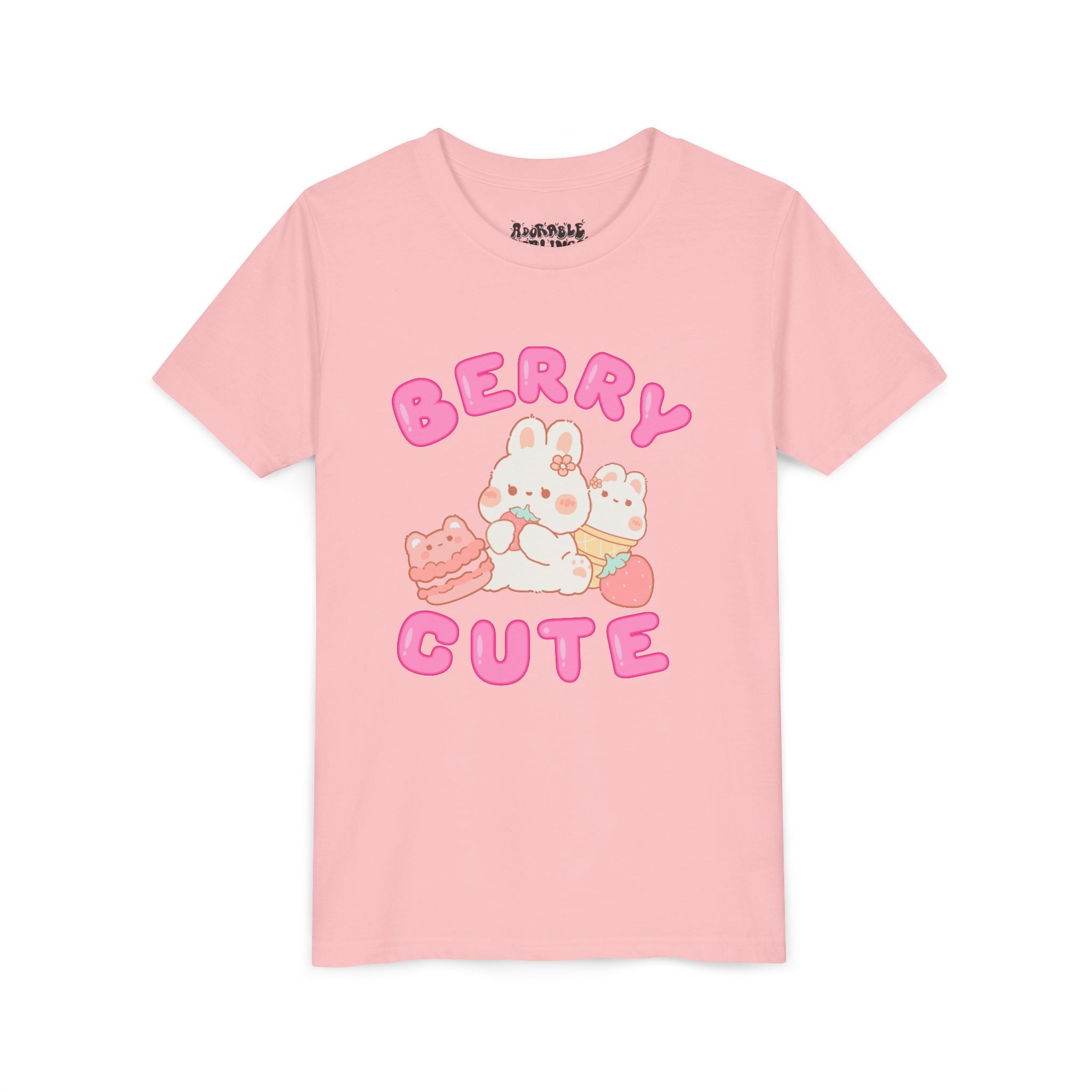Berry Cute Bunny Shirt, Pastel Graphic Tee, Gift for Kids, Summer Fashion T-shirt, Birthday Outfit