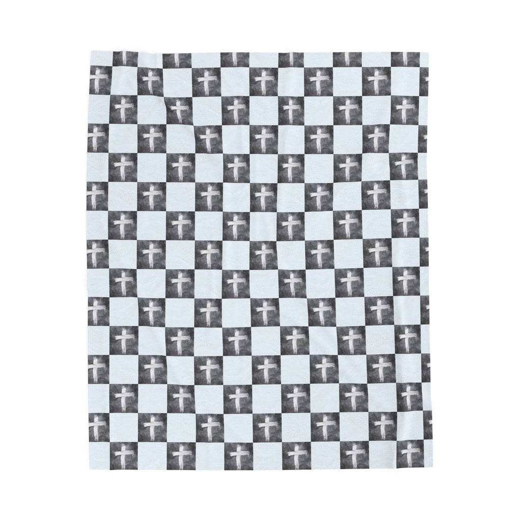 Cross Checker Velveteen Plush Blanket — Black & White Cross Pattern Cozy Throw