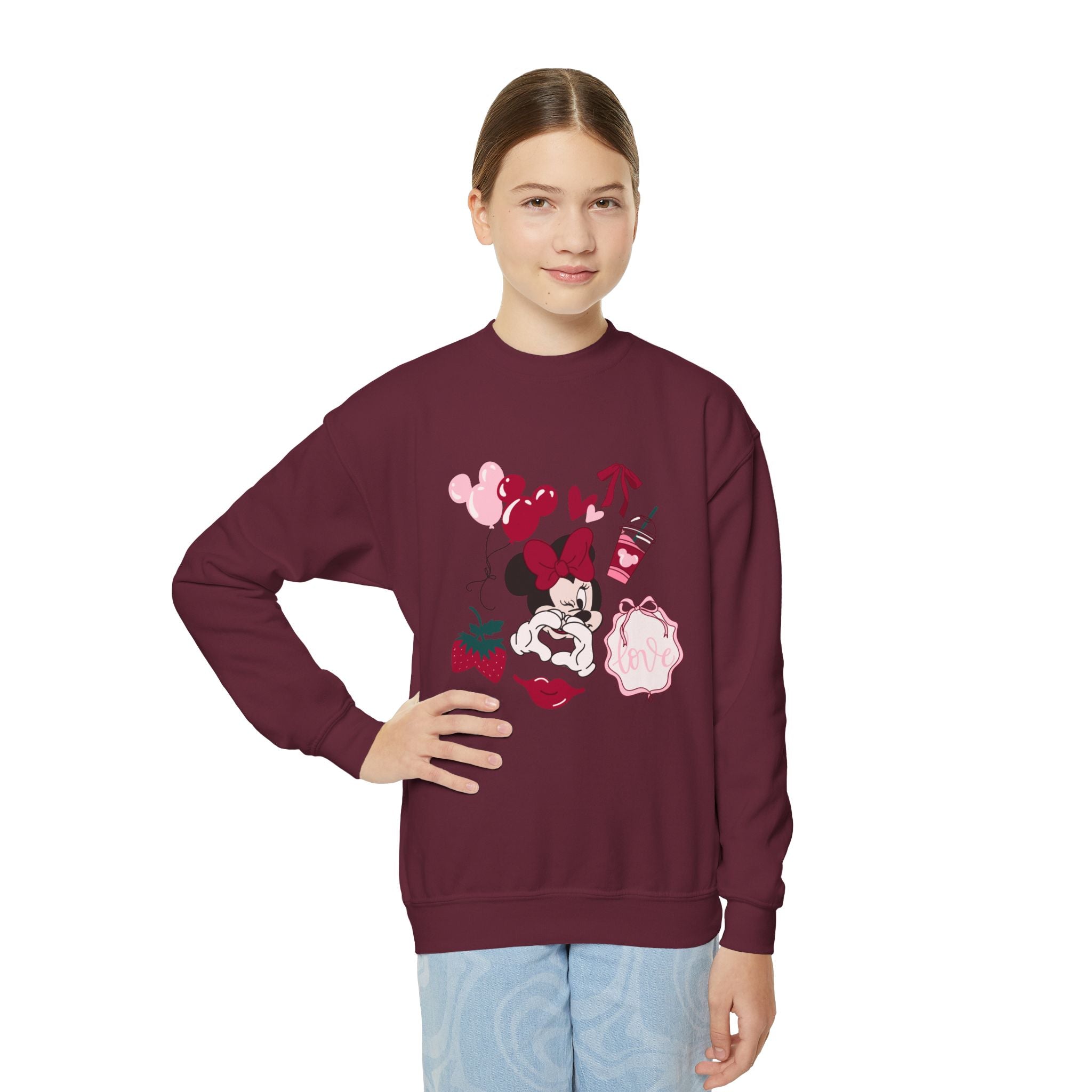 Youth Crewneck Sweatshirt - Cute Retro Minnie-Inspired Doodle Design