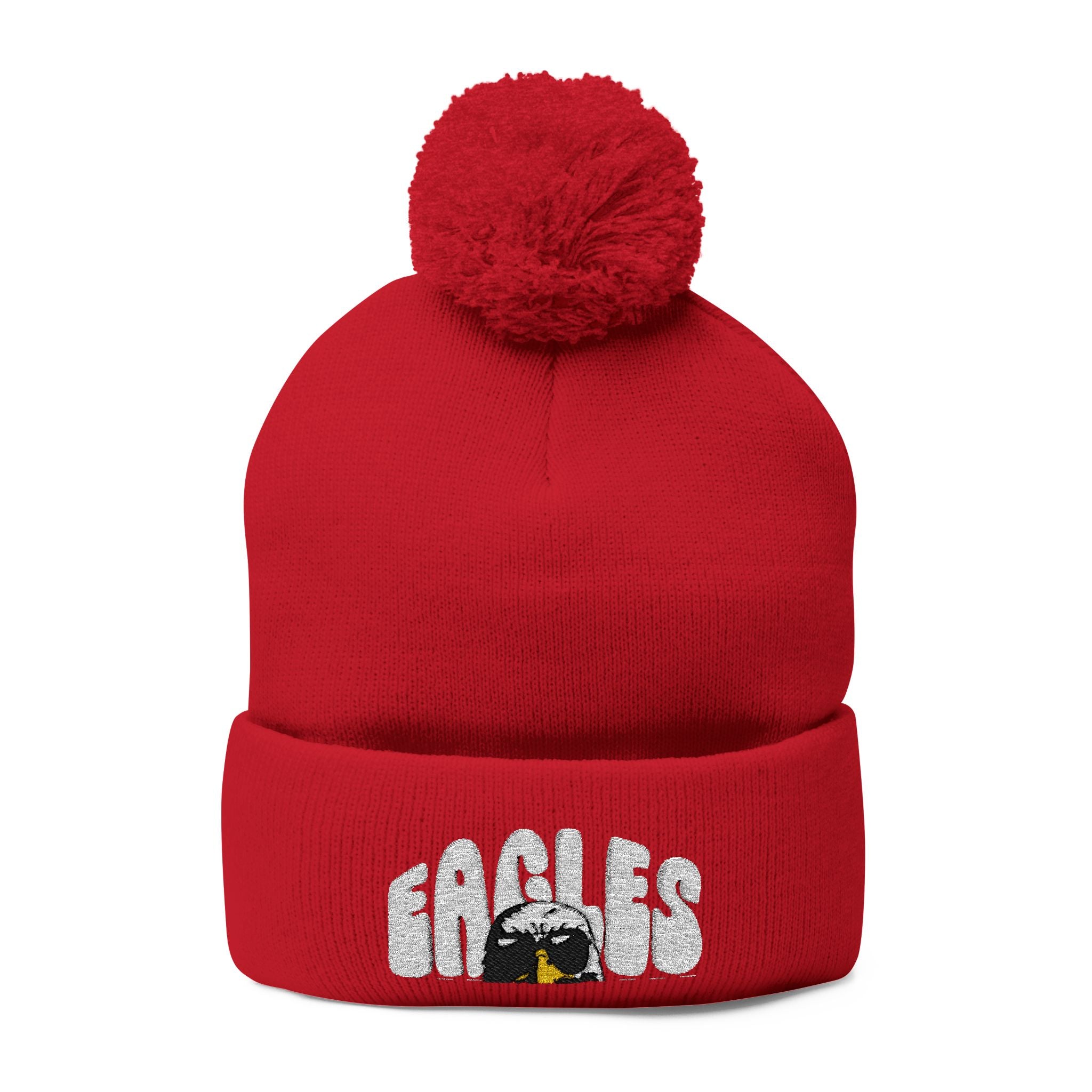 Cozy Pom-Pom Knit Cap with Eagles Embroidery, Winter Hat, Sports Beanie, Holiday Gift, Team Spirit Cap