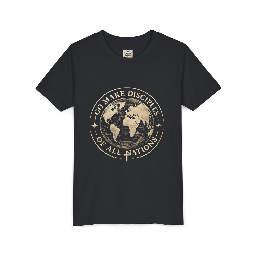 Youth Tee — "Go Make Disciples of All Nations" World Map Christian Mission Shirt