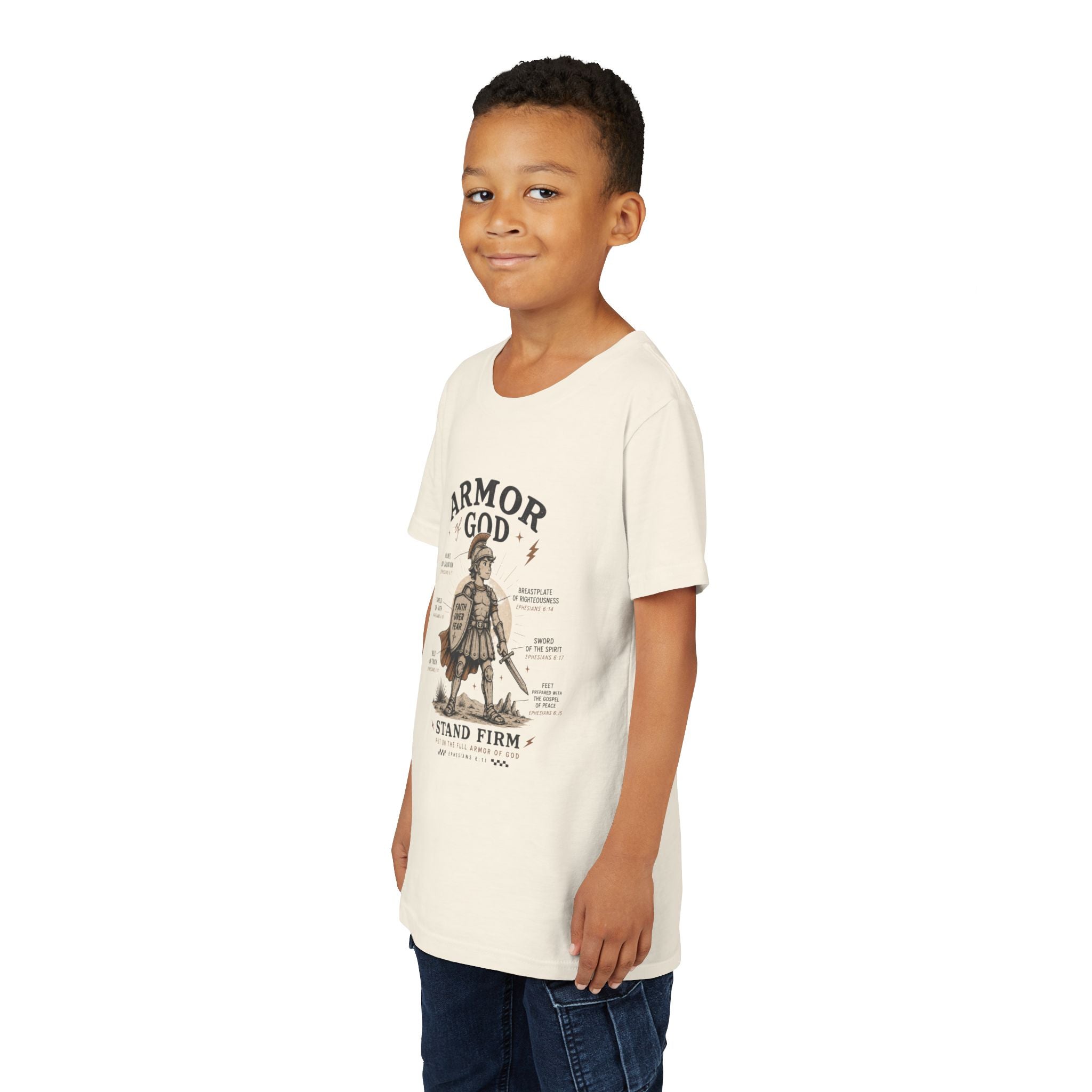 Youth Tee — "Armor of God, Stand Firm" Christian Graphic T-Shirt
