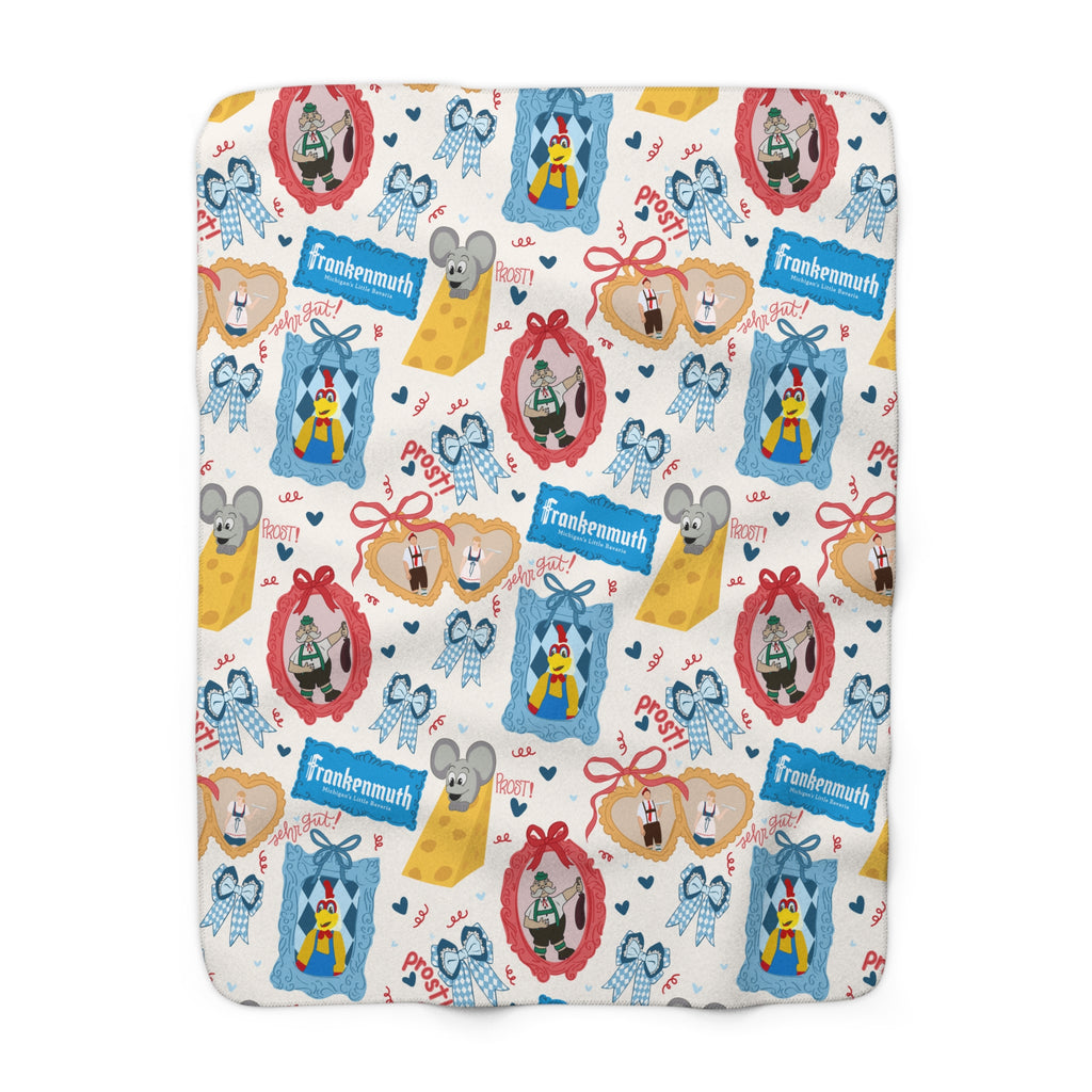 Cozy Sherpa Fleece Blanket with Frankenmuth Icons Themed Design