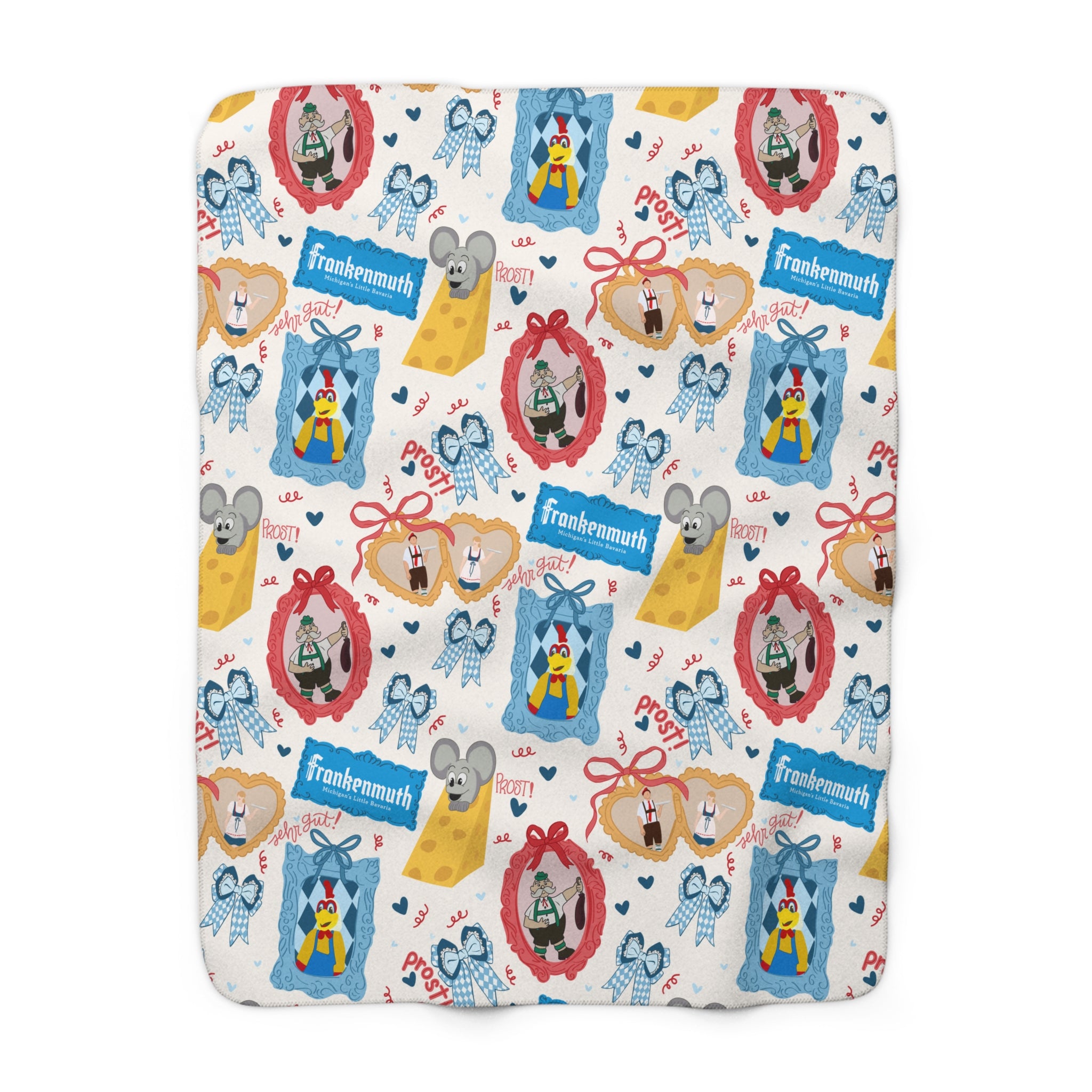 Cozy Sherpa Fleece Blanket with Frankenmuth Icons Themed Design
