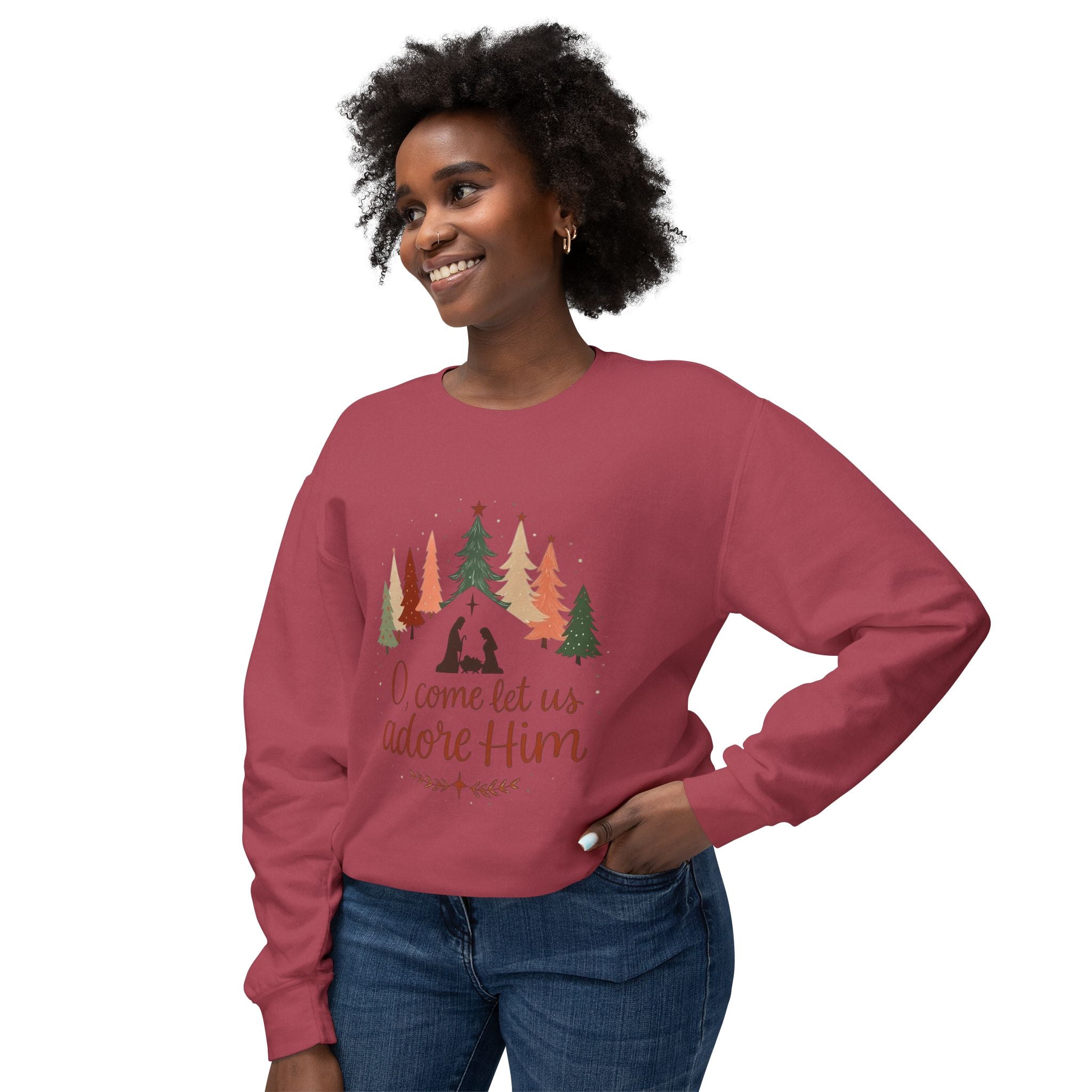 O Come Let Us Adore Him Unisex Lightweight Crewneck Sweatshirt