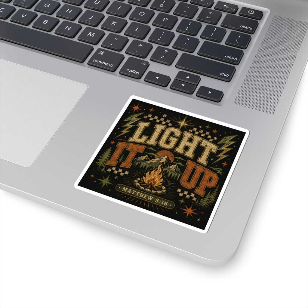 Light It Up Sticker — Matthew 5:16 Campfire Faith Vinyl Kiss-Cut