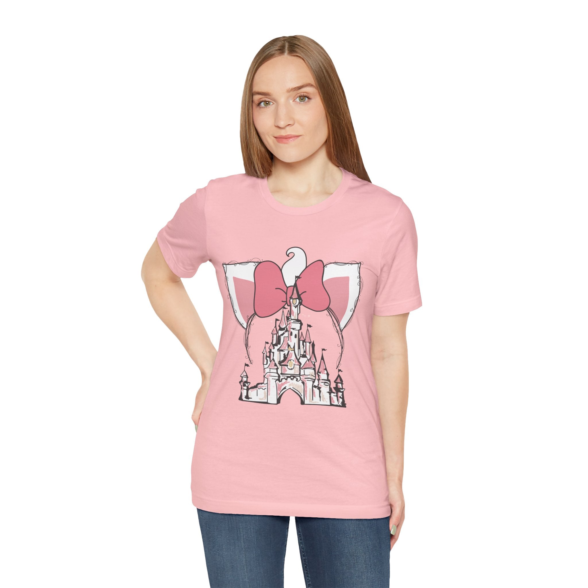 Castle Kitty Bow Tee — Pink Princess Castle T-Shirt