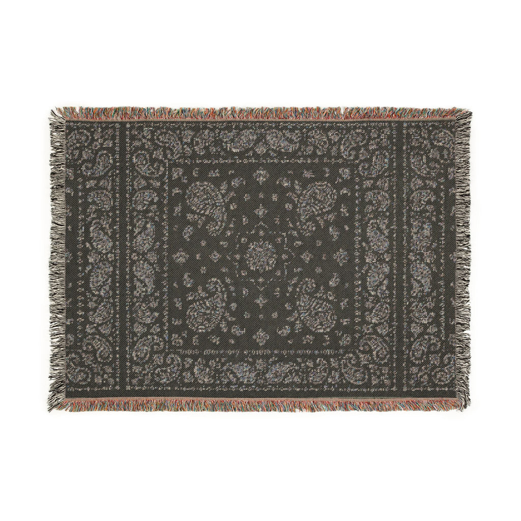 Vintage Paisley Woven Throw Blanket — Reversible Boho Fringe Accent