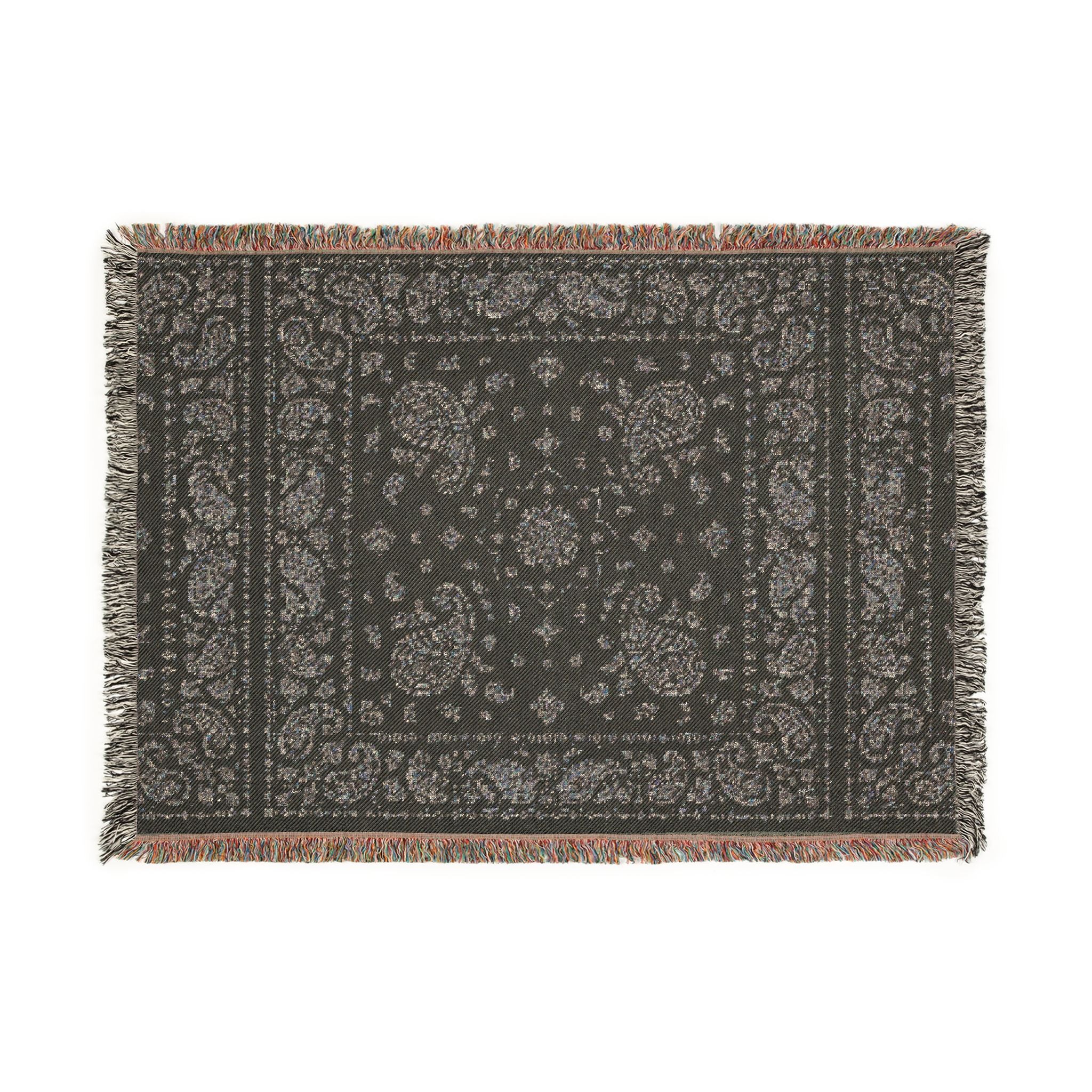 Vintage Paisley Woven Throw Blanket — Reversible Boho Fringe Accent