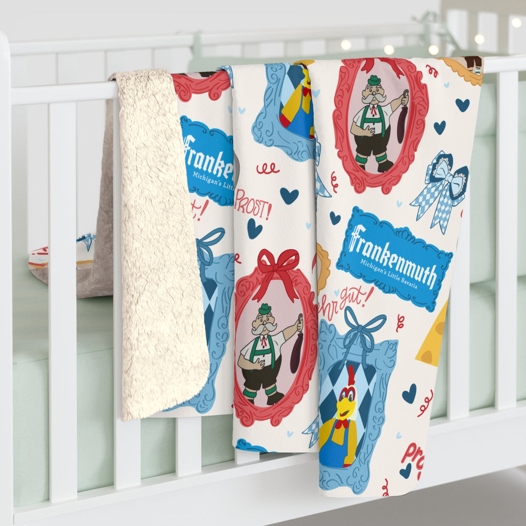 Cozy Sherpa Fleece Blanket with Frankenmuth Icons Themed Design
