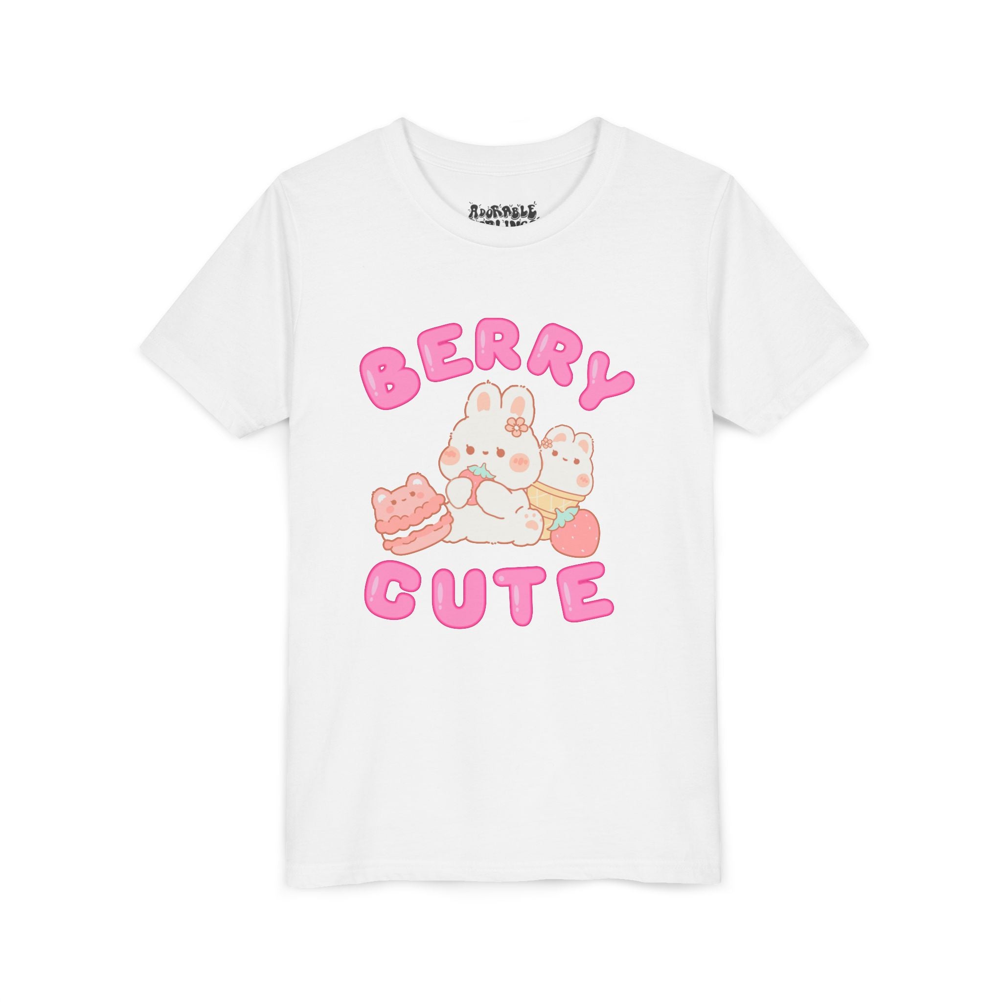 Berry Cute Bunny Shirt, Pastel Graphic Tee, Gift for Kids, Summer Fashion T-shirt, Birthday Outfit